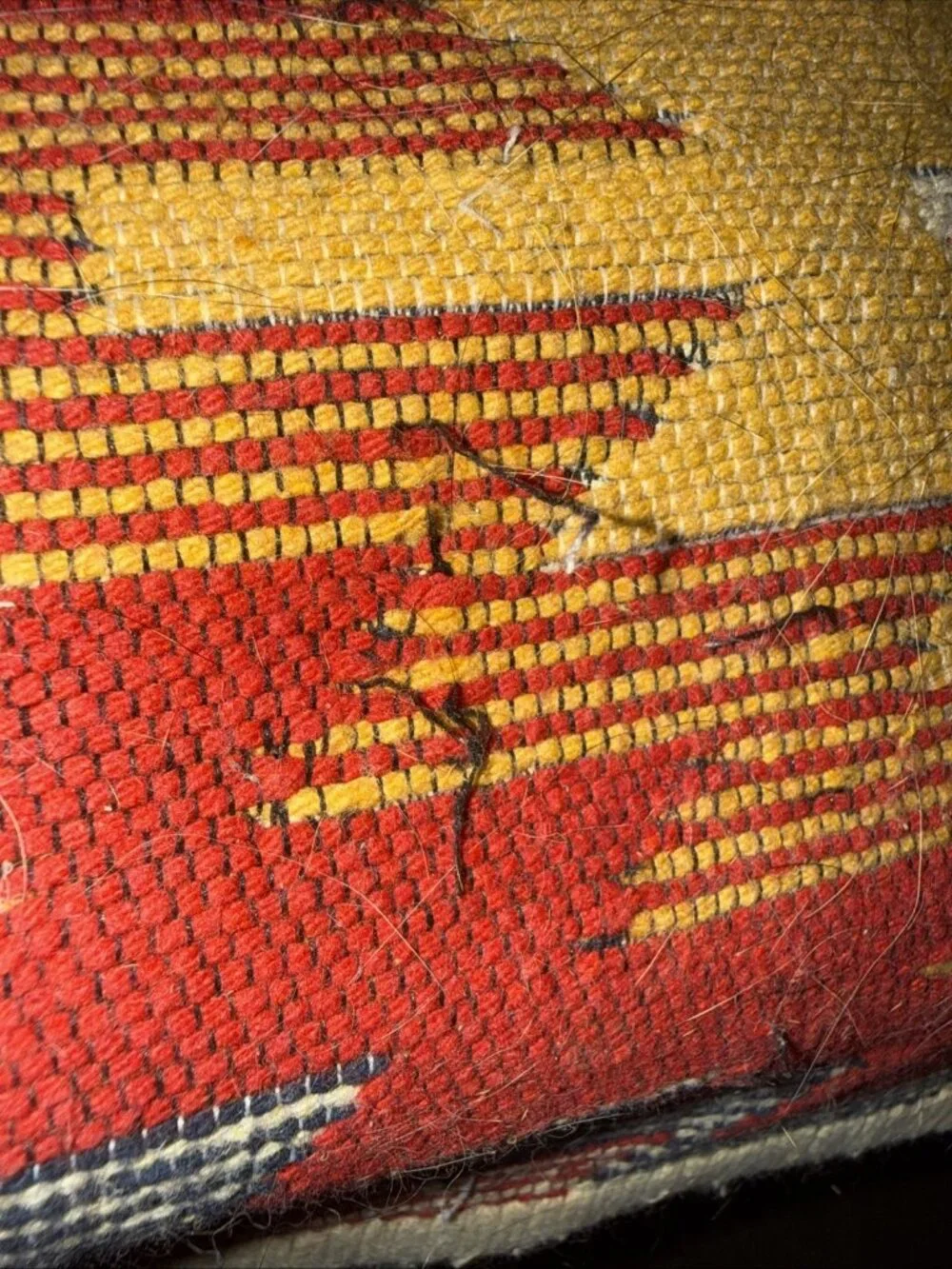 Aztec Indian Mat Rugs (2) Hand Woven Wool Reversible Multicolor 33.5”L x 21.5”W